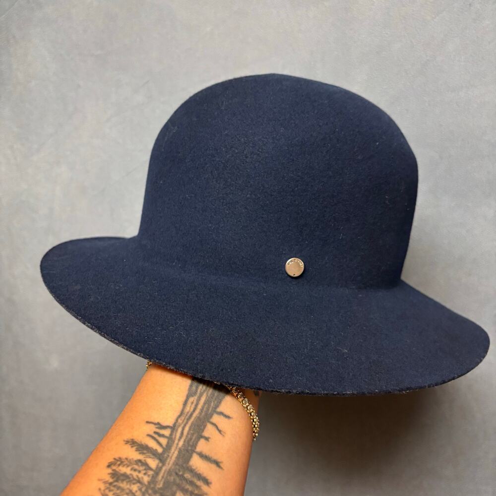 Rag & Bone Navy Wool Felt Wide Brim Fedora Hat Women’s Large USA Cottage Preppy